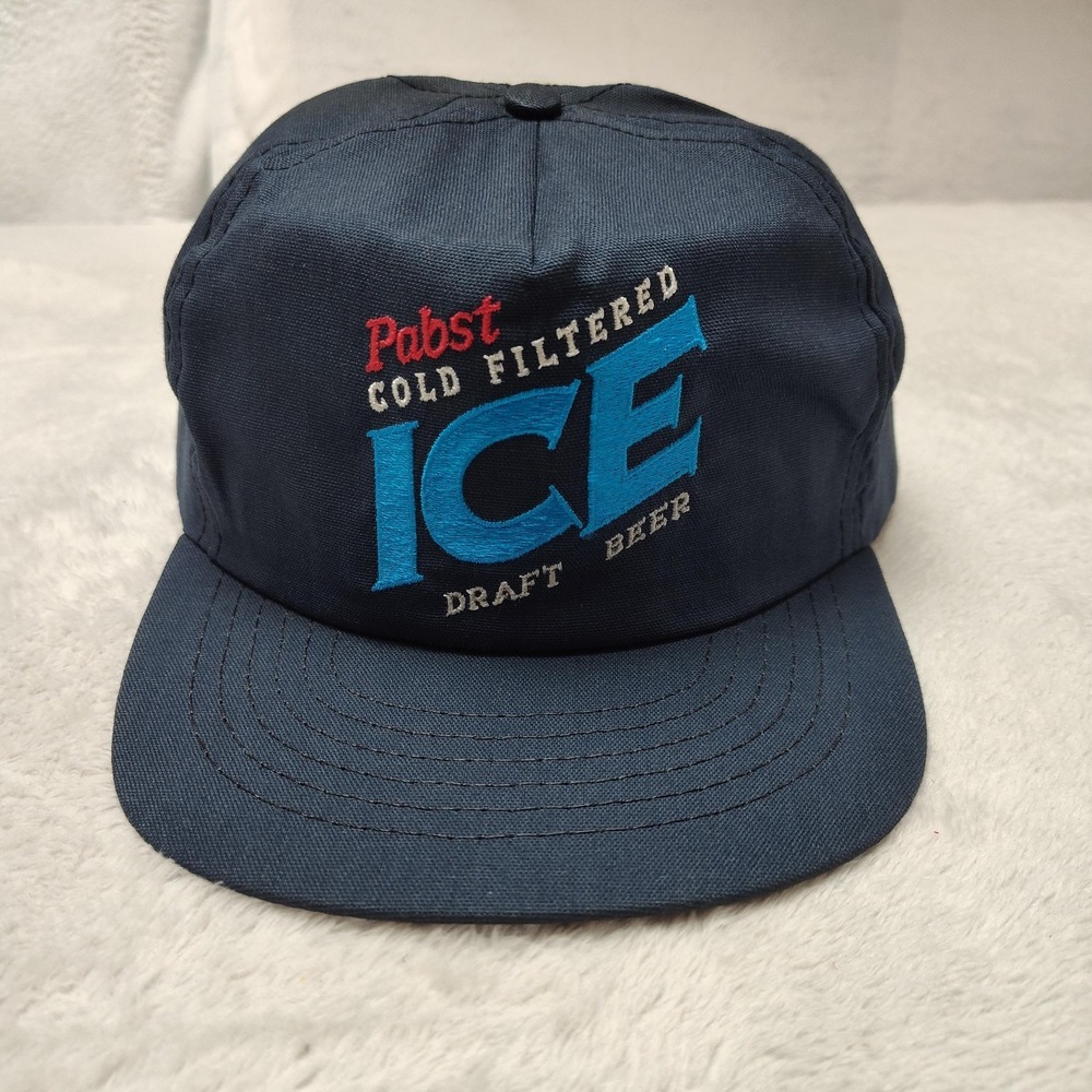 Vintage Pabst Blue Ribbon PBR Hat Cap Trucker Mesh Back Mens Blue Polyester